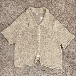 VERSONA Cardigan Sweater Women XXL Beige Knit Collared Short Sleeve Button Front